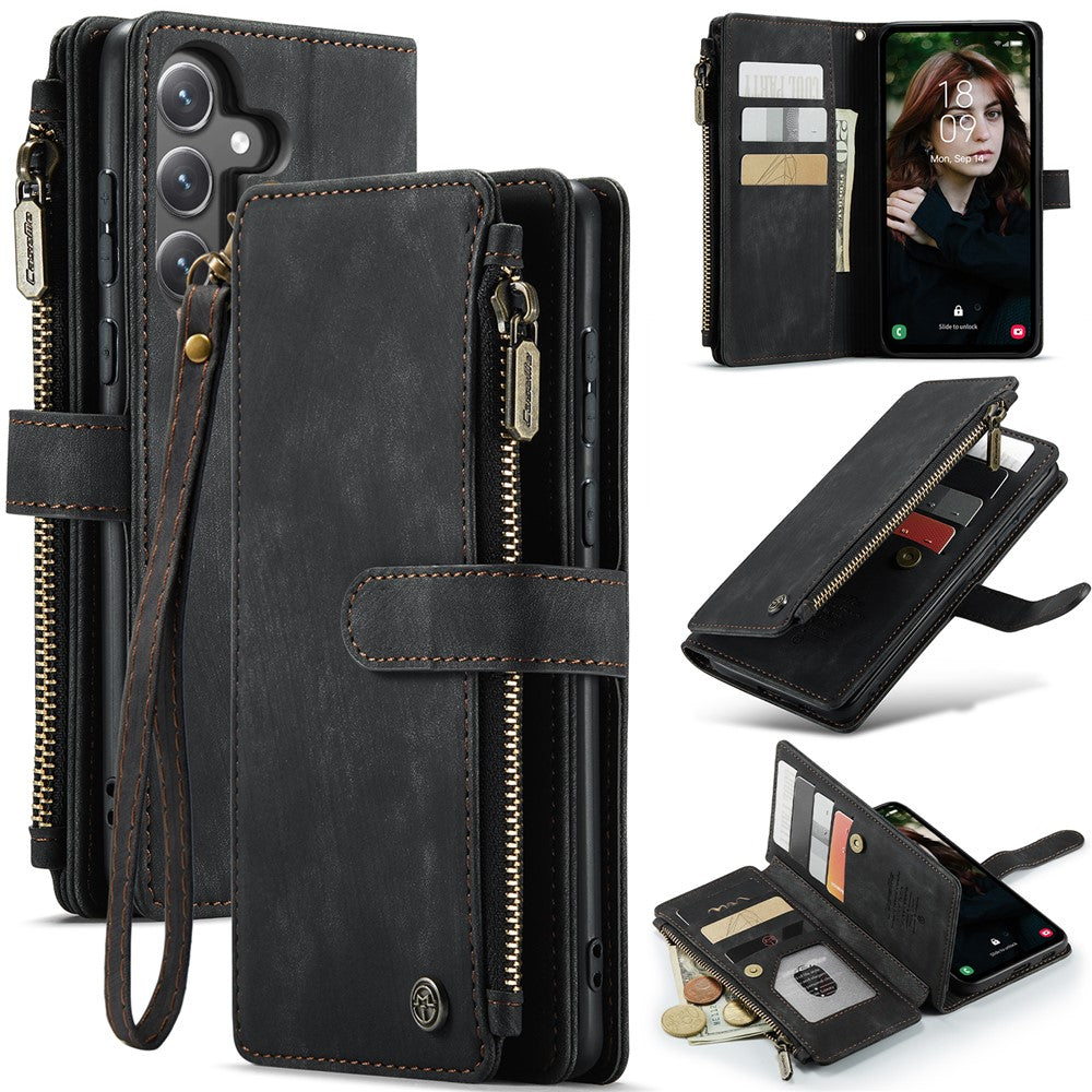 For Samsung Galaxy S23 FE Phone Cases with Strap CASEME C30 Zipper Multiple Card Holder PU Leather Cover