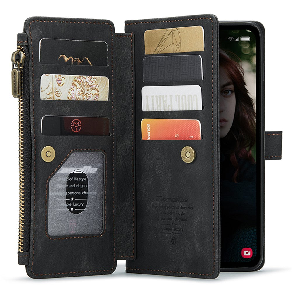 For Samsung Galaxy S23 FE Phone Cases with Strap CASEME C30 Zipper Multiple Card Holder PU Leather Cover