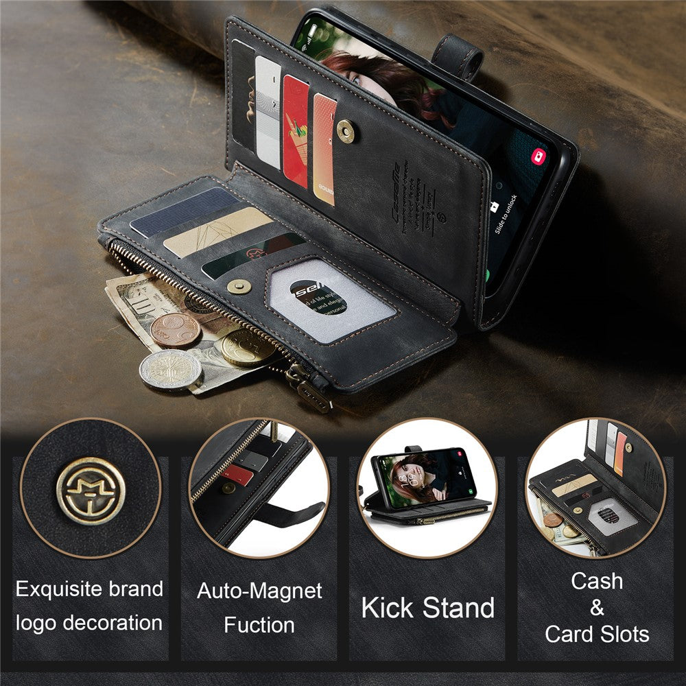 For Samsung Galaxy S23 FE Phone Cases with Strap CASEME C30 Zipper Multiple Card Holder PU Leather Cover