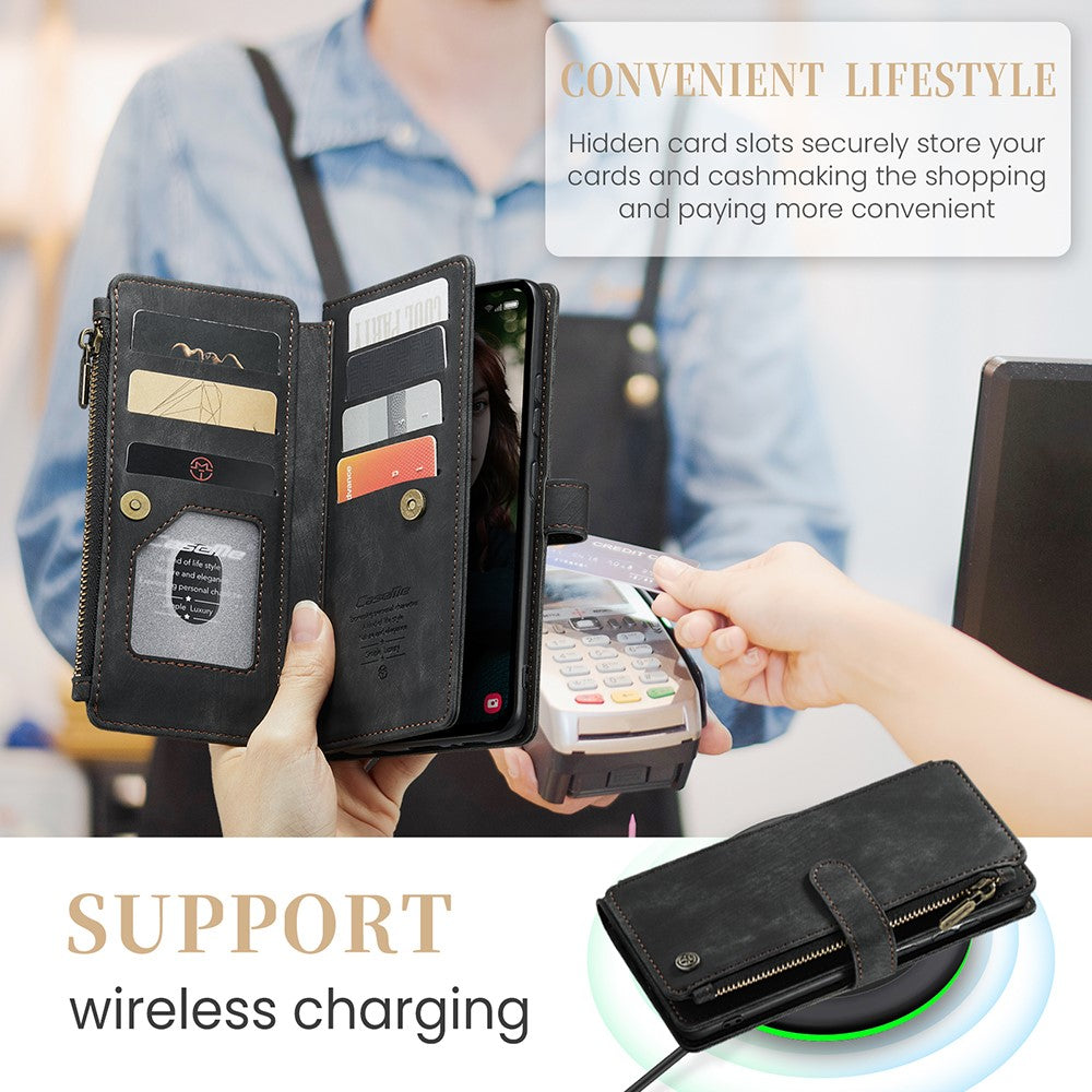 For Samsung Galaxy S23 FE Phone Cases with Strap CASEME C30 Zipper Multiple Card Holder PU Leather Cover