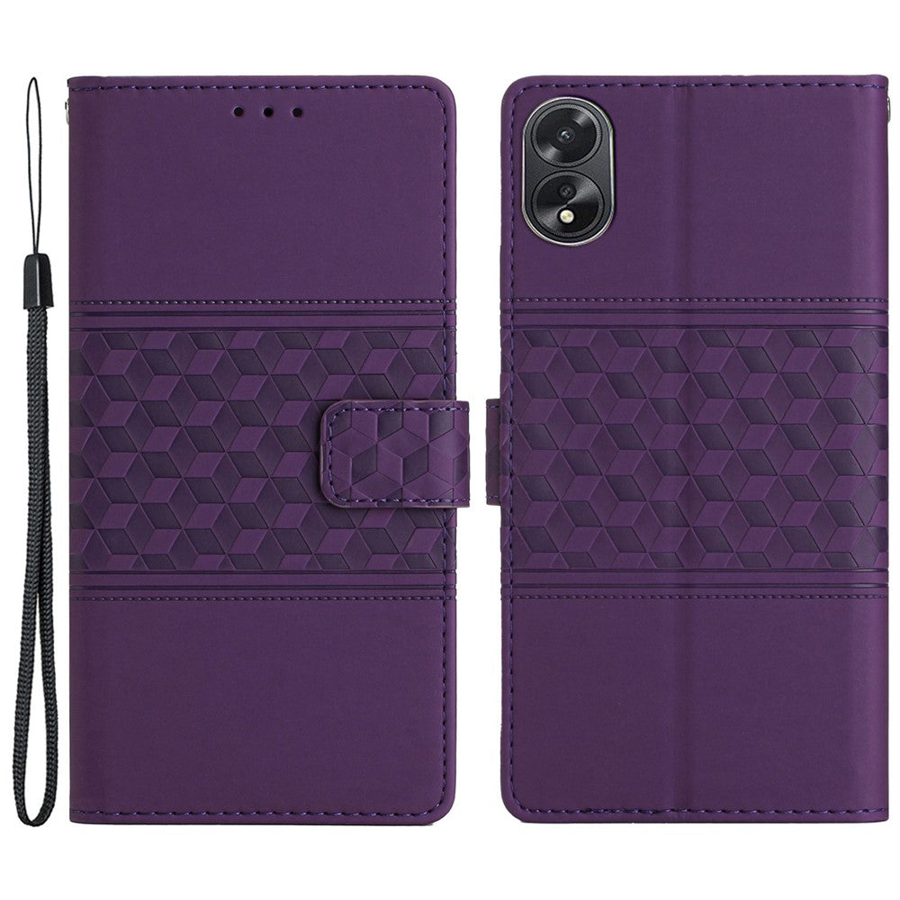 For Oppo A18 4G Case Imprinted Rhombus Mobile Phone Stand Wallet Cover