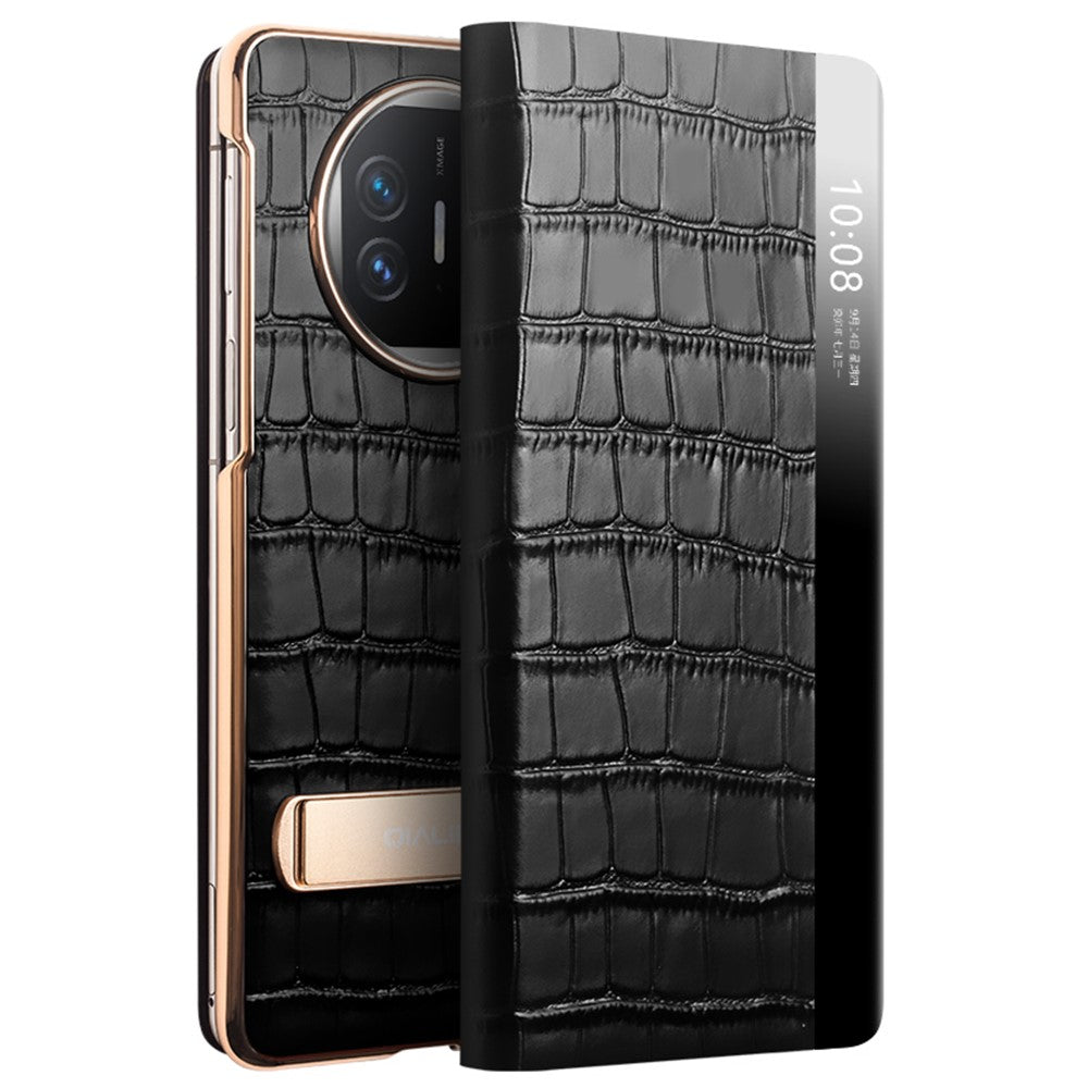 QIALINO For Huawei Mate X5 Case Anti-fall Genuine Cowhide Leather View Window Phone Protector with Kickstand