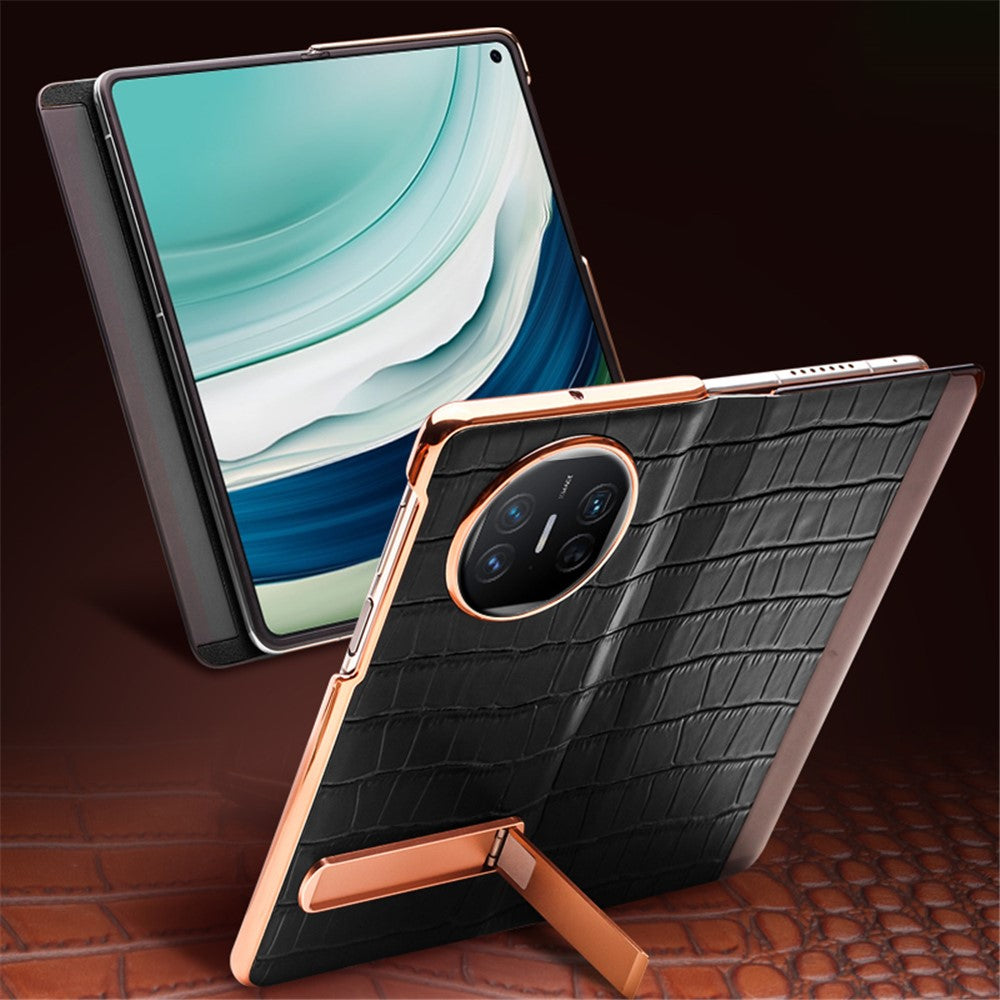 QIALINO For Huawei Mate X5 Case Anti-fall Genuine Cowhide Leather View Window Phone Protector with Kickstand
