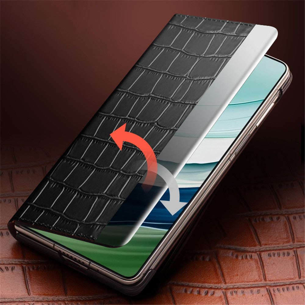 QIALINO For Huawei Mate X5 Case Anti-fall Genuine Cowhide Leather View Window Phone Protector with Kickstand