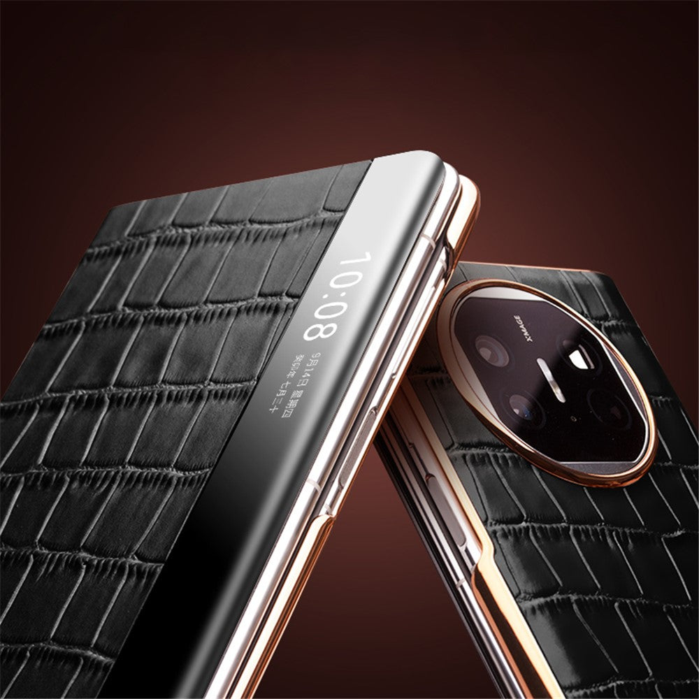 QIALINO For Huawei Mate X5 Case Anti-fall Genuine Cowhide Leather View Window Phone Protector with Kickstand