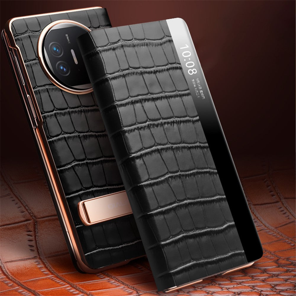 QIALINO For Huawei Mate X5 Case Anti-fall Genuine Cowhide Leather View Window Phone Protector with Kickstand