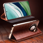 QIALINO For Huawei Mate 60 Case Genuine Cow Leather View Window Shockproof Flip Phone Cover