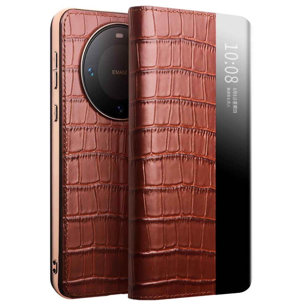 QIALINO För Huawei Mate 60 Pro / 60 Pro+ Skal View Window Äkta Koläder Auto Wake / Sleep mobilskal