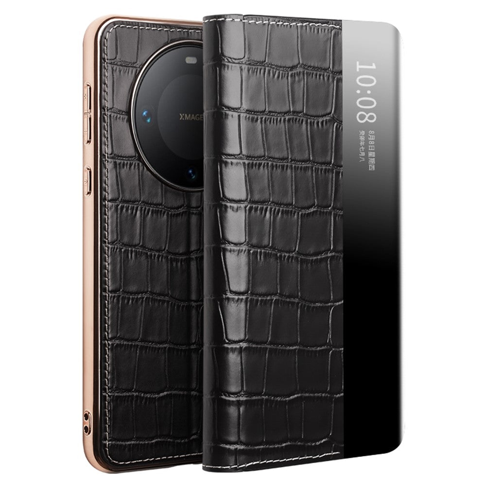 QIALINO För Huawei Mate 60 Pro / 60 Pro+ Skal View Window Äkta Koläder Auto Wake / Sleep mobilskal