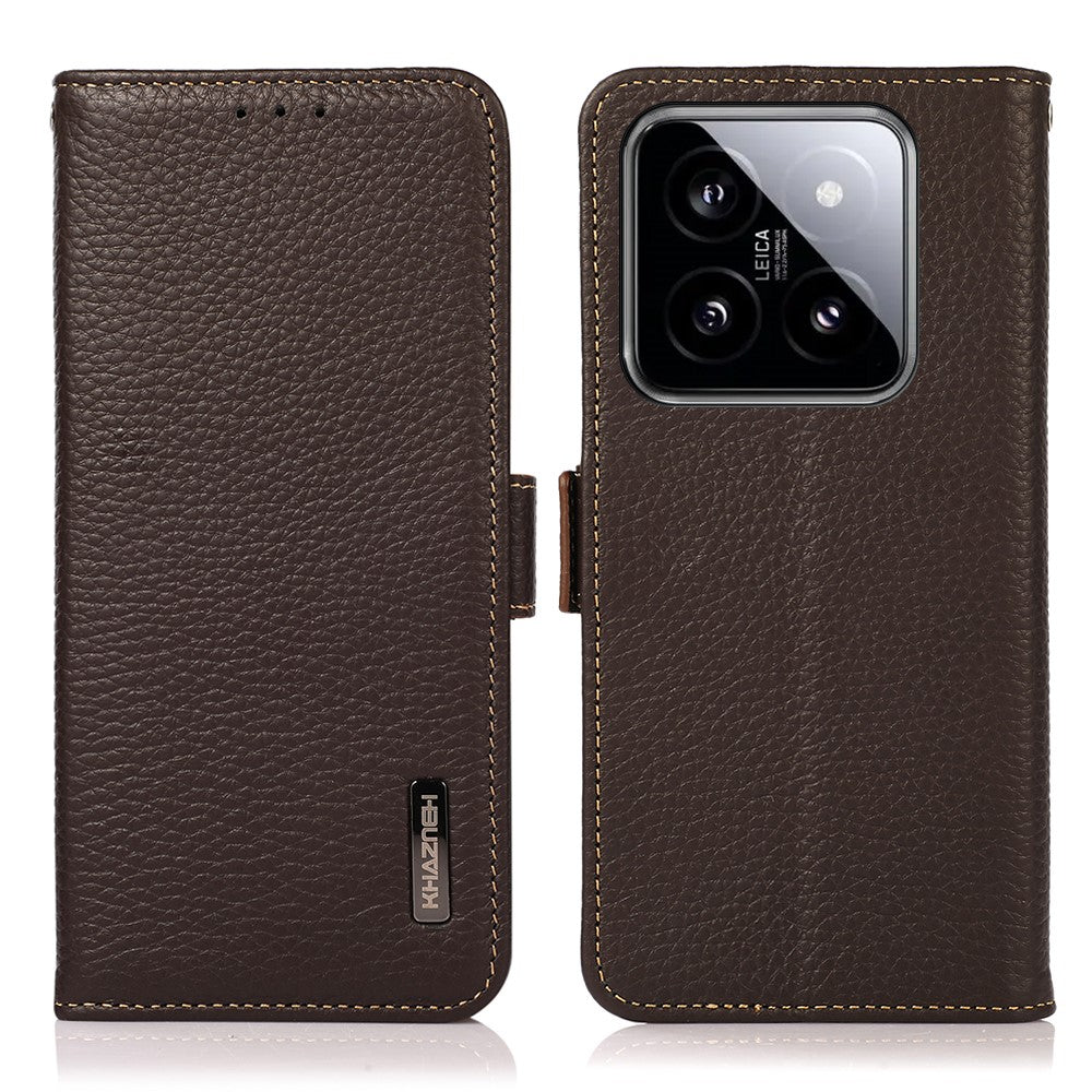 KHAZNEH For Xiaomi 14 Case Magnetic Clasp enuine Cow Leather Wallet Cover