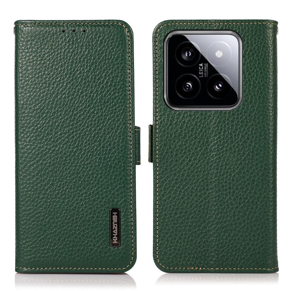 KHAZNEH For Xiaomi 14 Case Magnetic Clasp enuine Cow Leather Wallet Cover