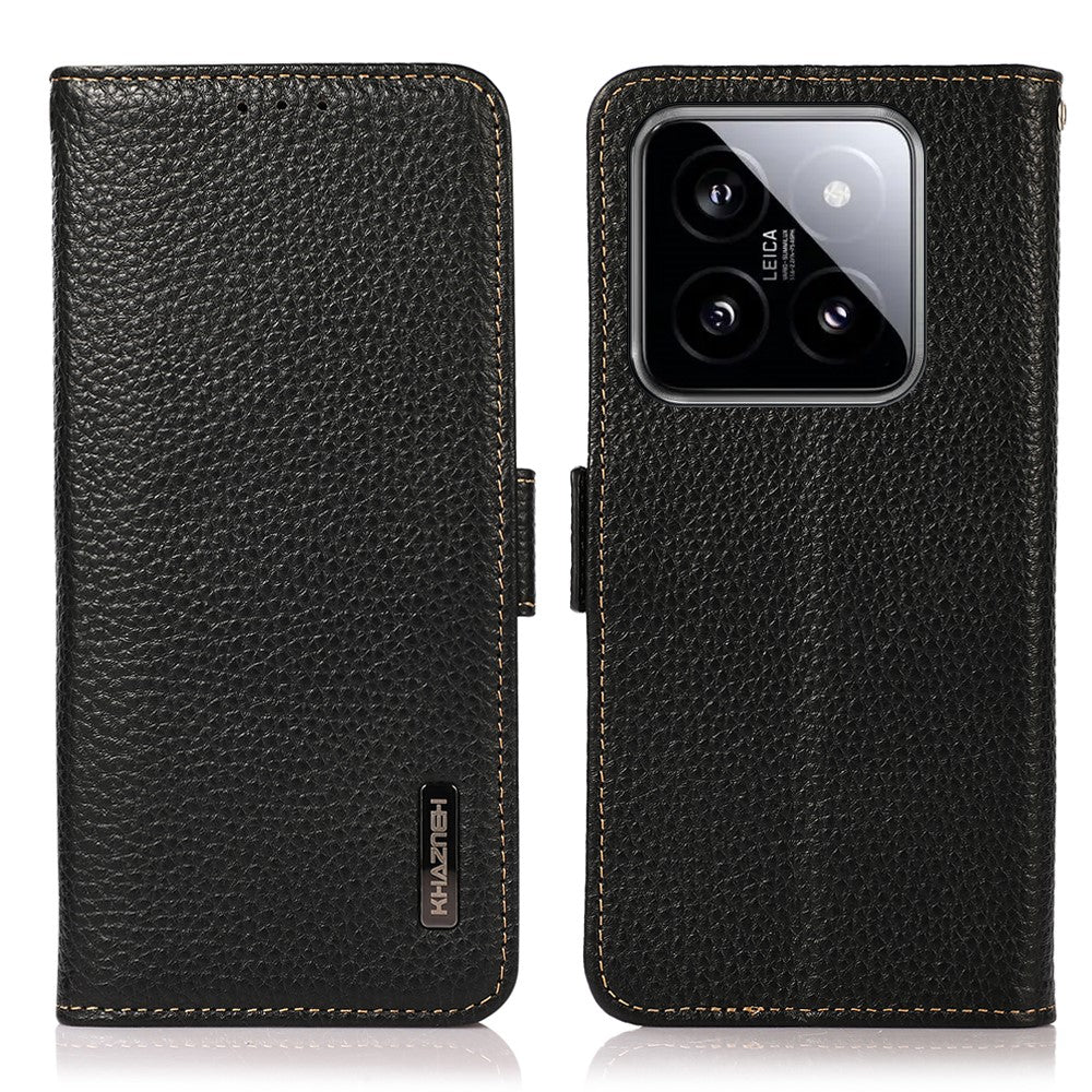 KHAZNEH For Xiaomi 14 Case Magnetic Clasp enuine Cow Leather Wallet Cover