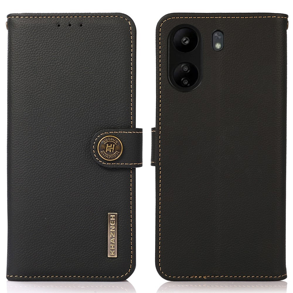 KHAZNEH Skal för Xiaomi Redmi 13C 4G / 13C 5G / Poco C65 4G / Poco M6 5G / 13R 5G Äkta nötskinn RFID-blockerande mobilskal