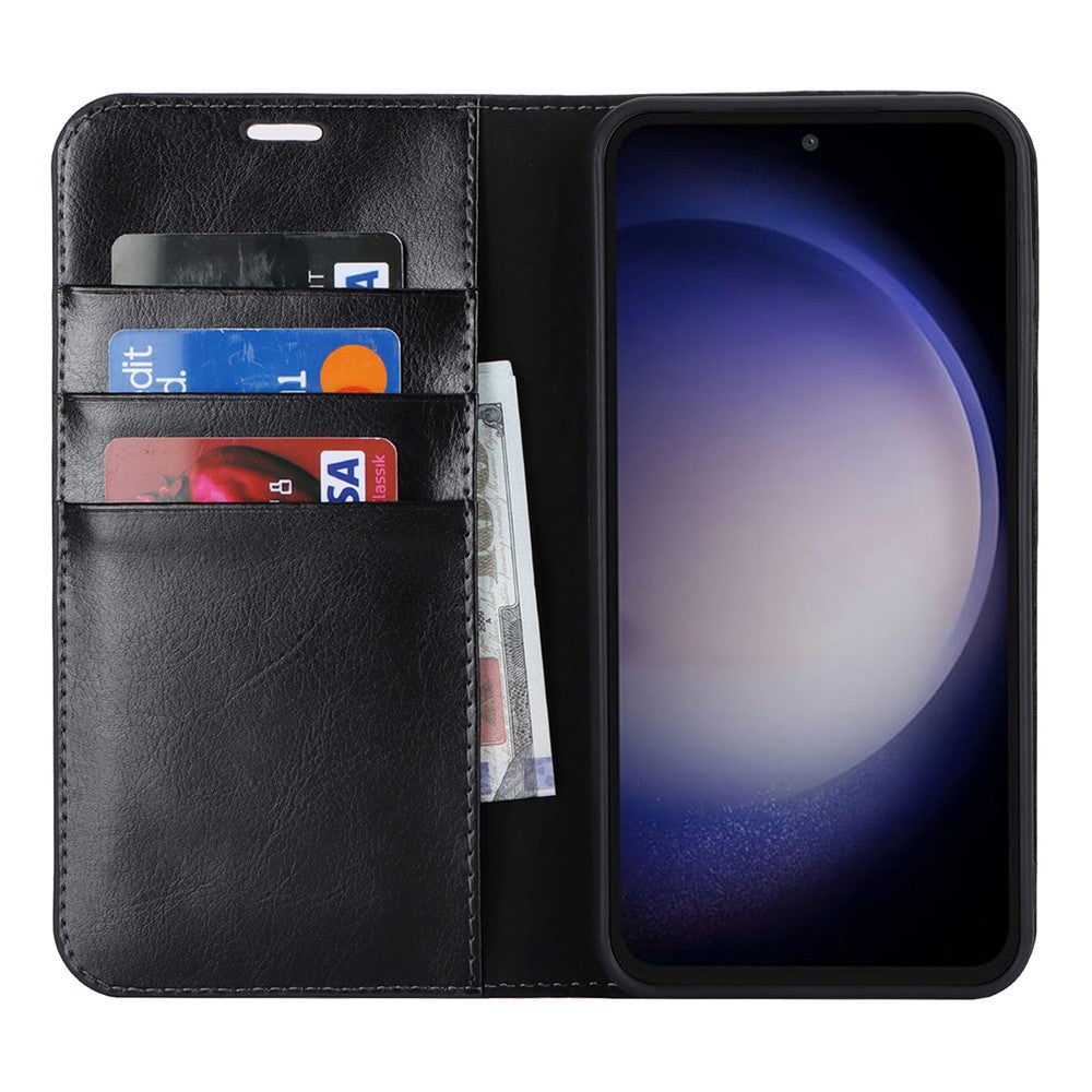 For Samsung Galaxy S23 FE Case Crazy Horse Texture Genuine Split Leather Phone Cover with Stand and Wallet