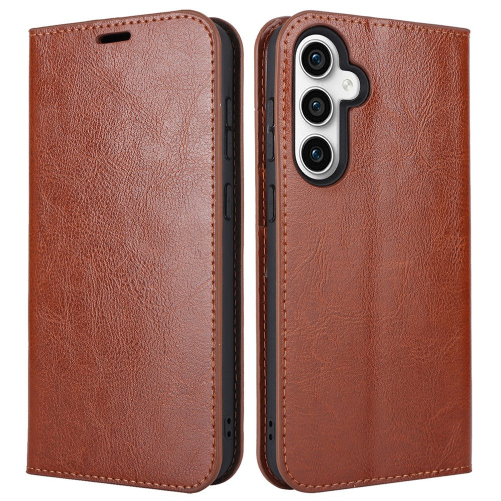 For Samsung Galaxy S23 FE Case Crazy Horse Texture Genuine Split Leather Phone Cover with Stand and Wallet