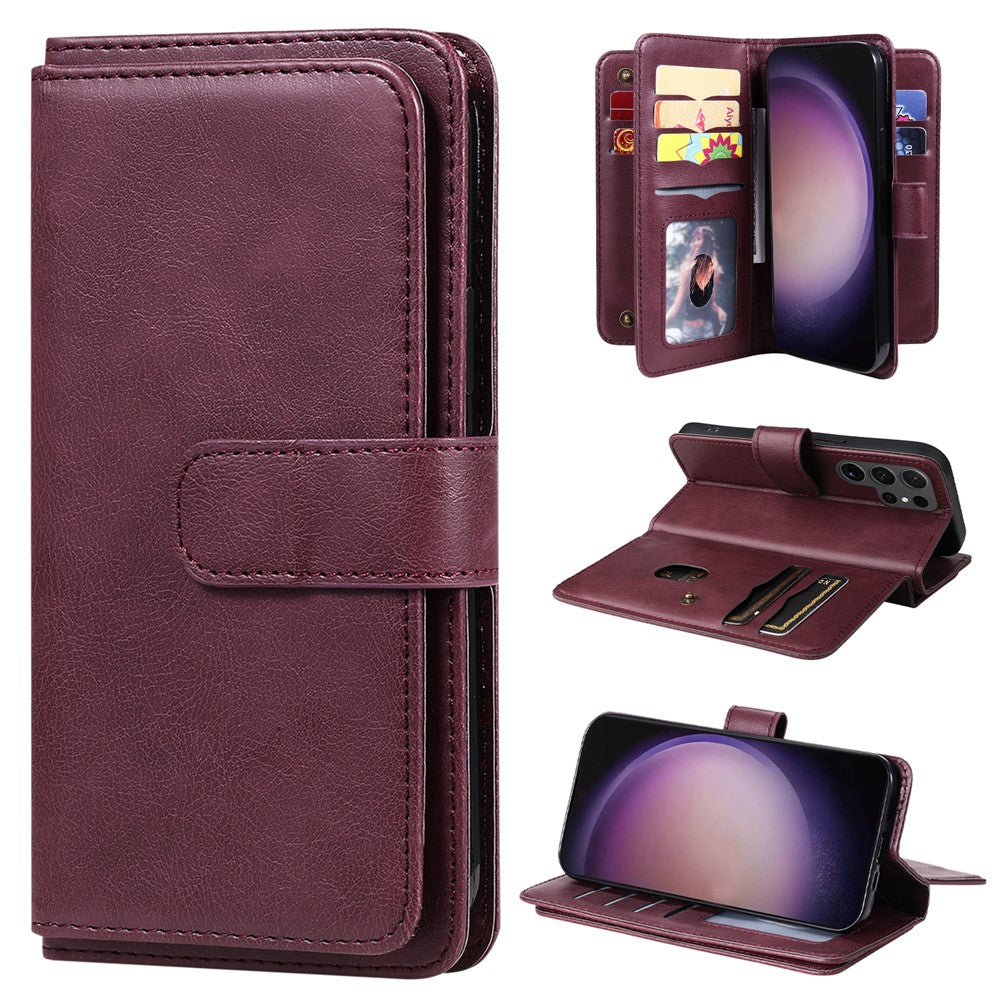 For Samsung Galaxy S24 Ultra Leather Case with 10 Card Holder Phone Cover Stand