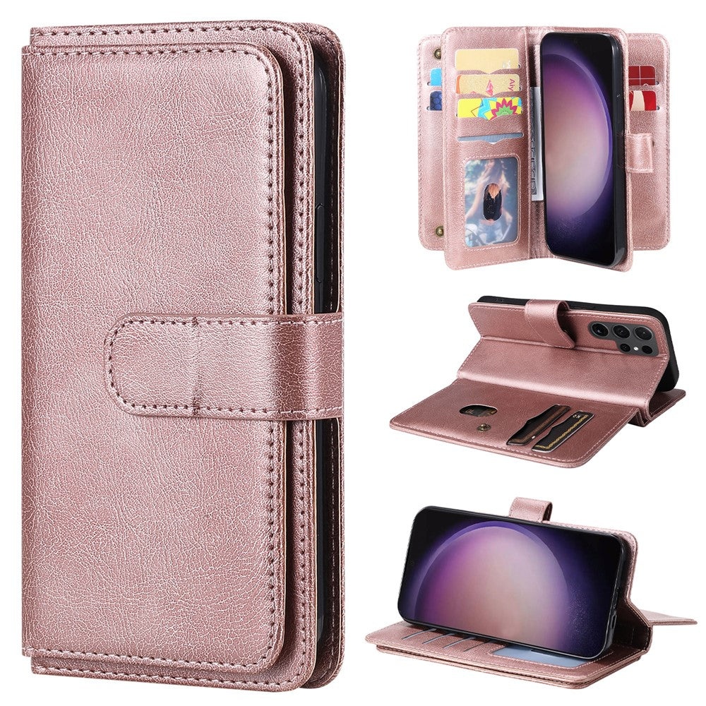 For Samsung Galaxy S24 Ultra Leather Case with 10 Card Holder Phone Cover Stand