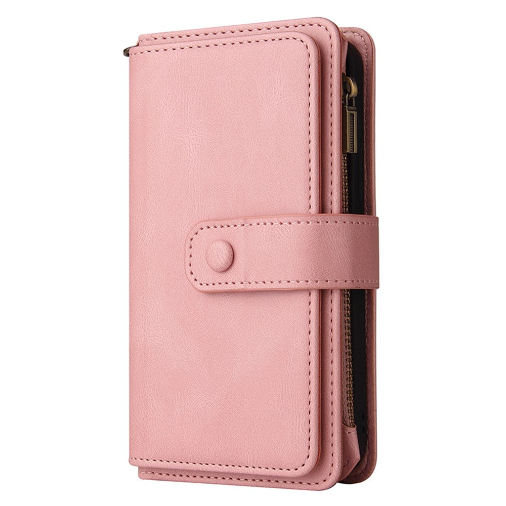 For Oppo A38 4G Zipper Wallet Case with 15 Card Slots and Strap Leather Phone Cover