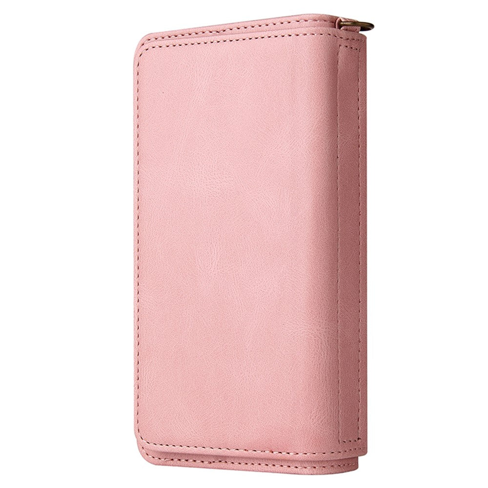For Oppo A38 4G Zipper Wallet Case with 15 Card Slots and Strap Leather Phone Cover