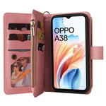 For Oppo A38 4G Zipper Wallet Case with 15 Card Slots and Strap Leather Phone Cover