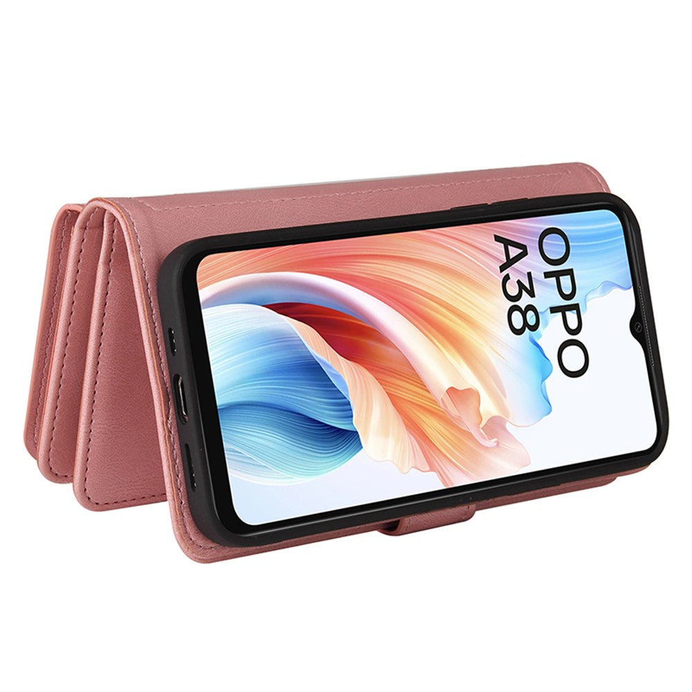 For Oppo A38 4G Zipper Wallet Case with 15 Card Slots and Strap Leather Phone Cover