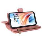 For Oppo A38 4G Zipper Wallet Case with 15 Card Slots and Strap Leather Phone Cover