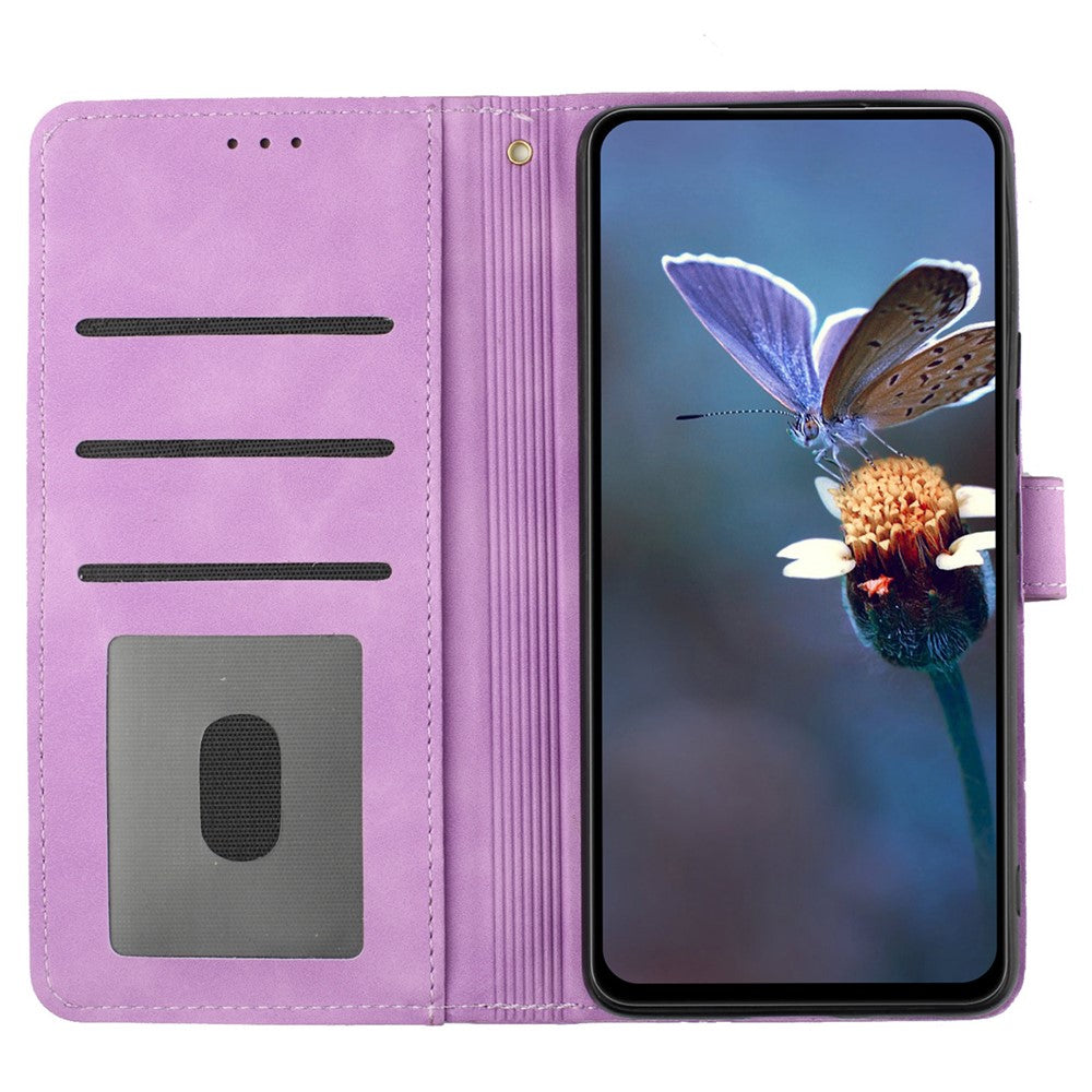 Samsung Galaxy A05s 4G-pungetui i PU-læder med præget blomstermotiv og sammenklappeligt stativ