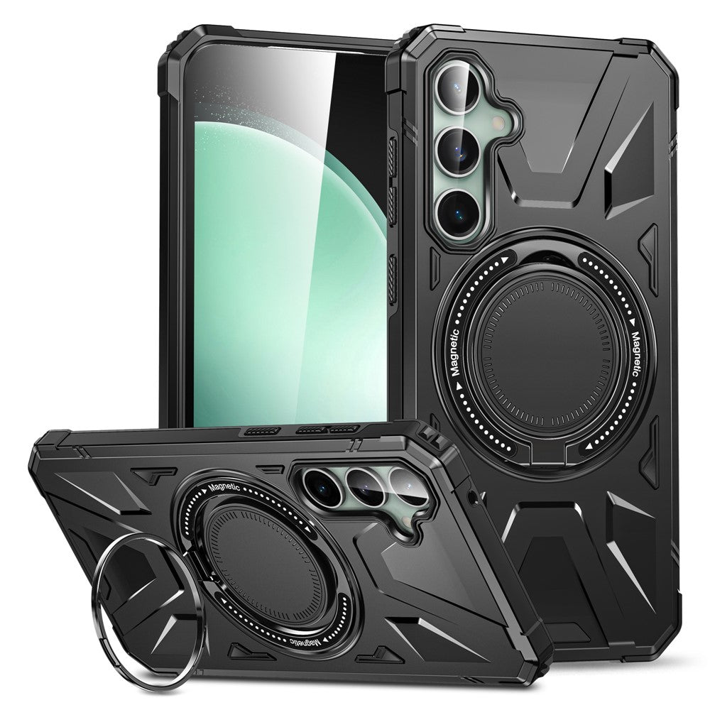 For Samsung Galaxy S23 FE Case TPU+PC Rotating Kickstand Phone Cover Built-in Magnetic Holder Metal Sheet