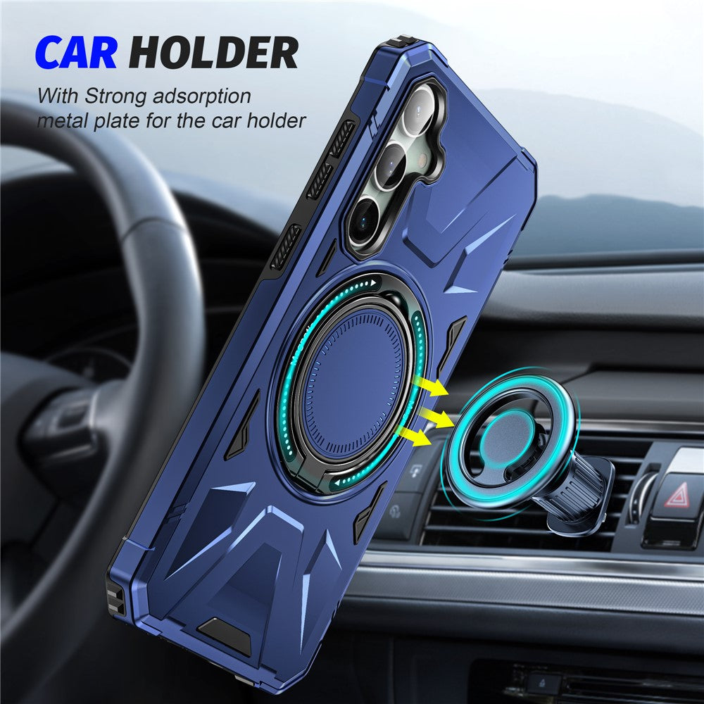 For Samsung Galaxy S23 FE Case TPU+PC Rotating Kickstand Phone Cover Built-in Magnetic Holder Metal Sheet