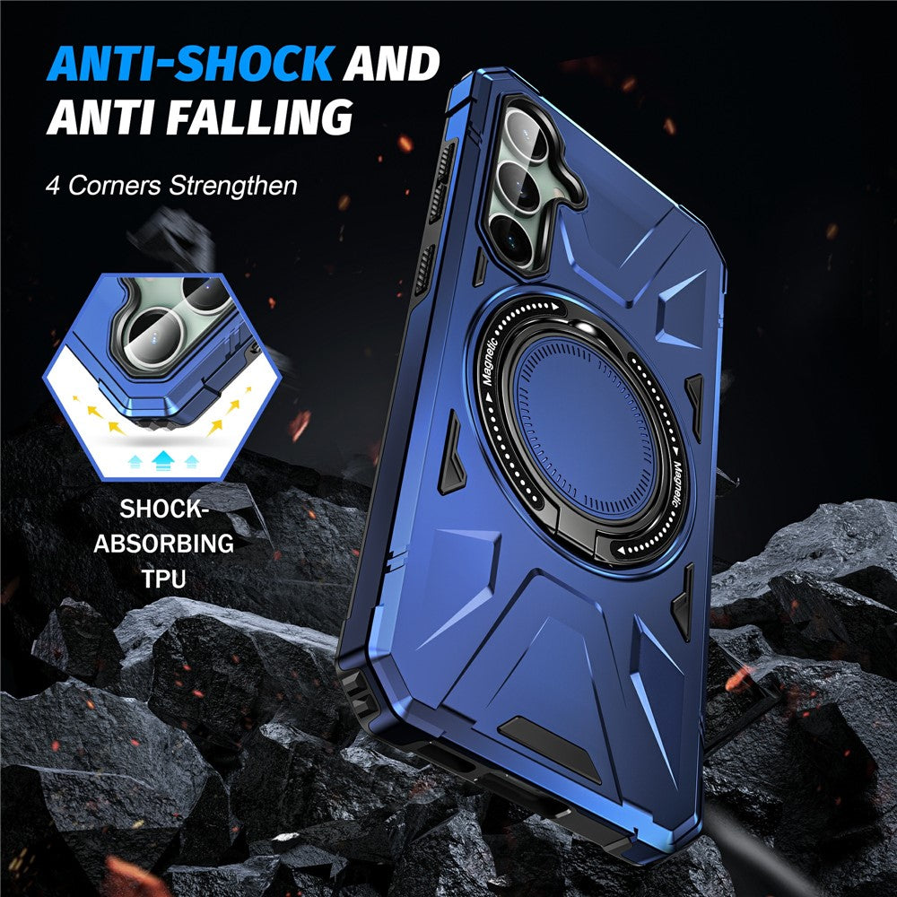 For Samsung Galaxy S23 FE Case TPU+PC Rotating Kickstand Phone Cover Built-in Magnetic Holder Metal Sheet