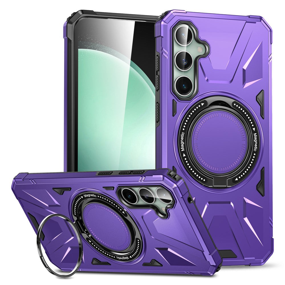 For Samsung Galaxy S23 FE Case TPU+PC Rotating Kickstand Phone Cover Built-in Magnetic Holder Metal Sheet