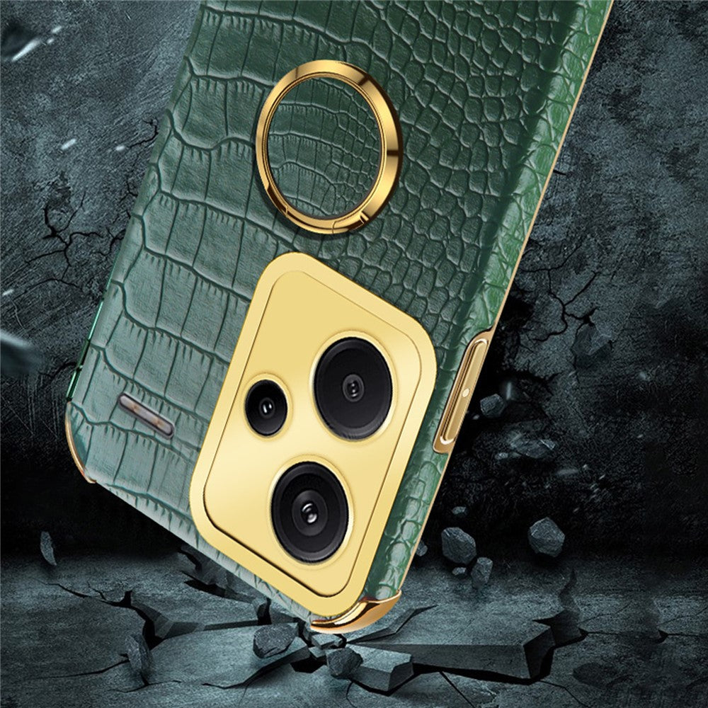 For Xiaomi Redmi Note 13 Pro+ 5G Case Leather+TPU Crocodile Texture Ring Kickstand Phone Back Shell