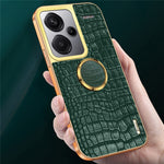 For Xiaomi Redmi Note 13 Pro+ 5G Case Leather+TPU Crocodile Texture Ring Kickstand Phone Back Shell