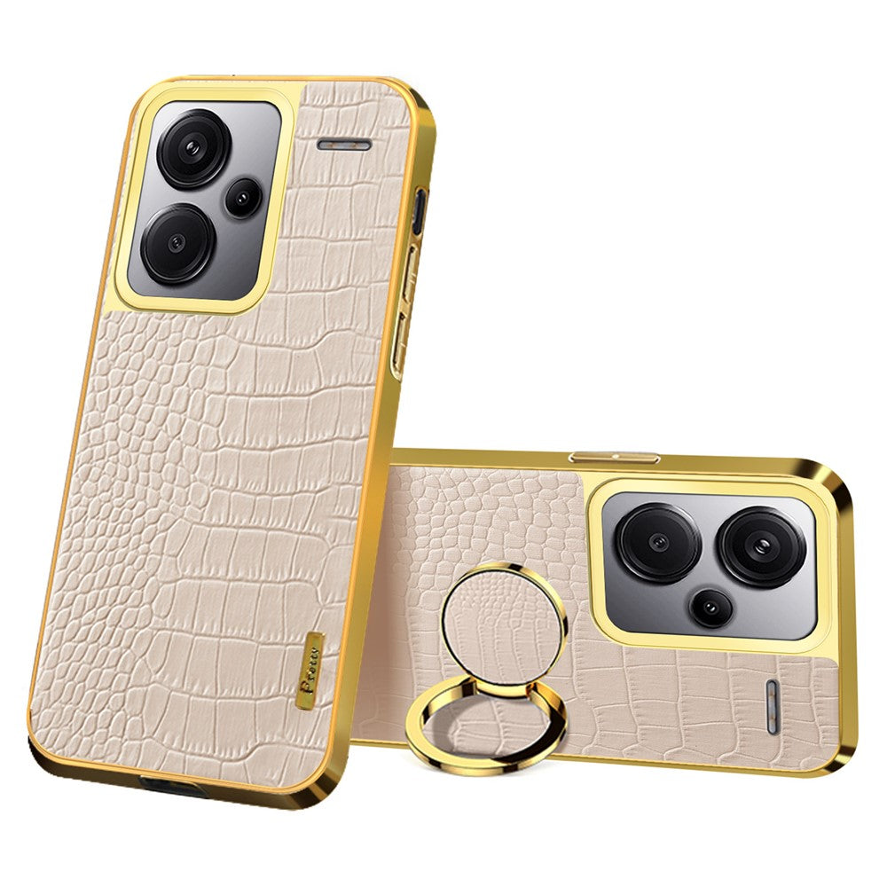 For Xiaomi Redmi Note 13 Pro+ 5G Case Leather+TPU Crocodile Texture Ring Kickstand Phone Back Shell