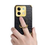 For Xiaomi Redmi Note 13 5G Case Crocodile Texture Leather+TPU Phone Shell Protector with Ring Kickstand