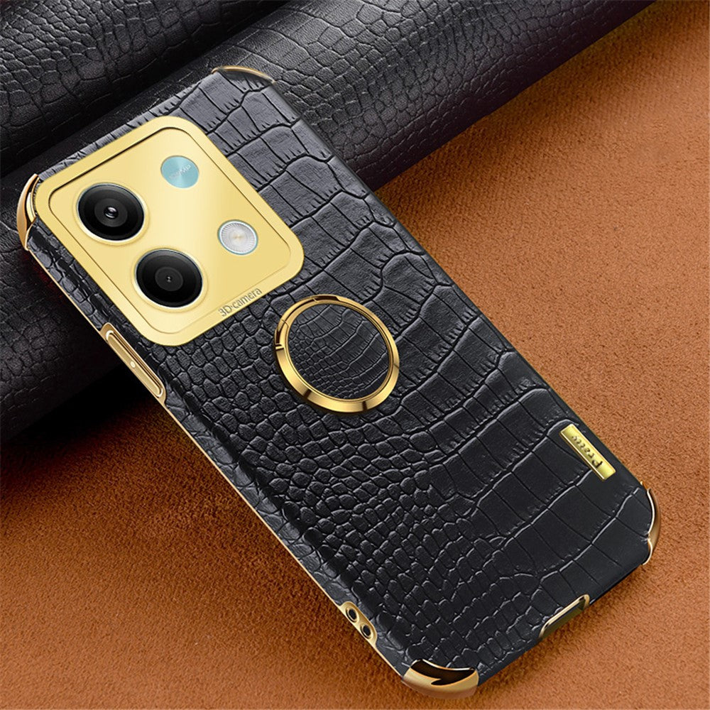 For Xiaomi Redmi Note 13 5G Case Crocodile Texture Leather+TPU Phone Shell Protector with Ring Kickstand