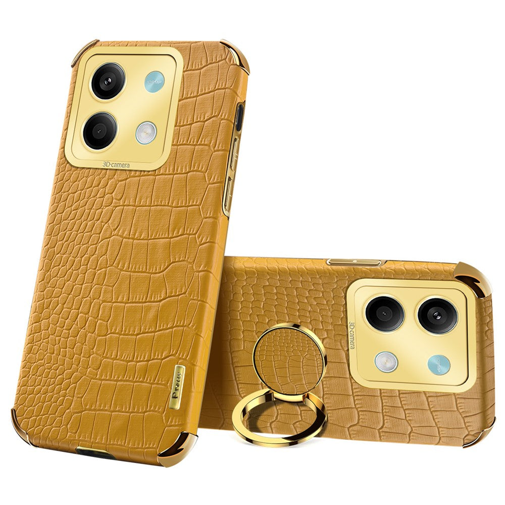 For Xiaomi Redmi Note 13 5G Case Crocodile Texture Leather+TPU Phone Shell Protector with Ring Kickstand
