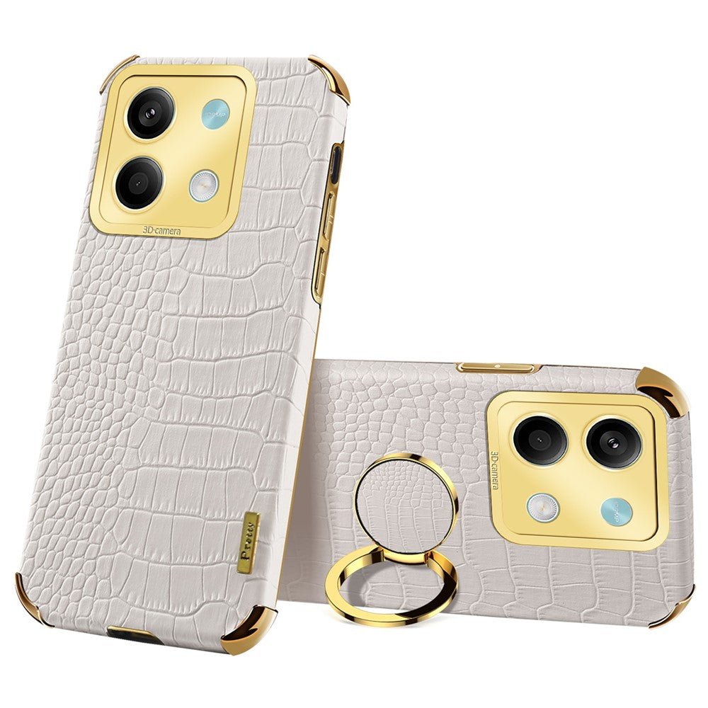 For Xiaomi Redmi Note 13 5G Case Crocodile Texture Leather+TPU Phone Shell Protector with Ring Kickstand