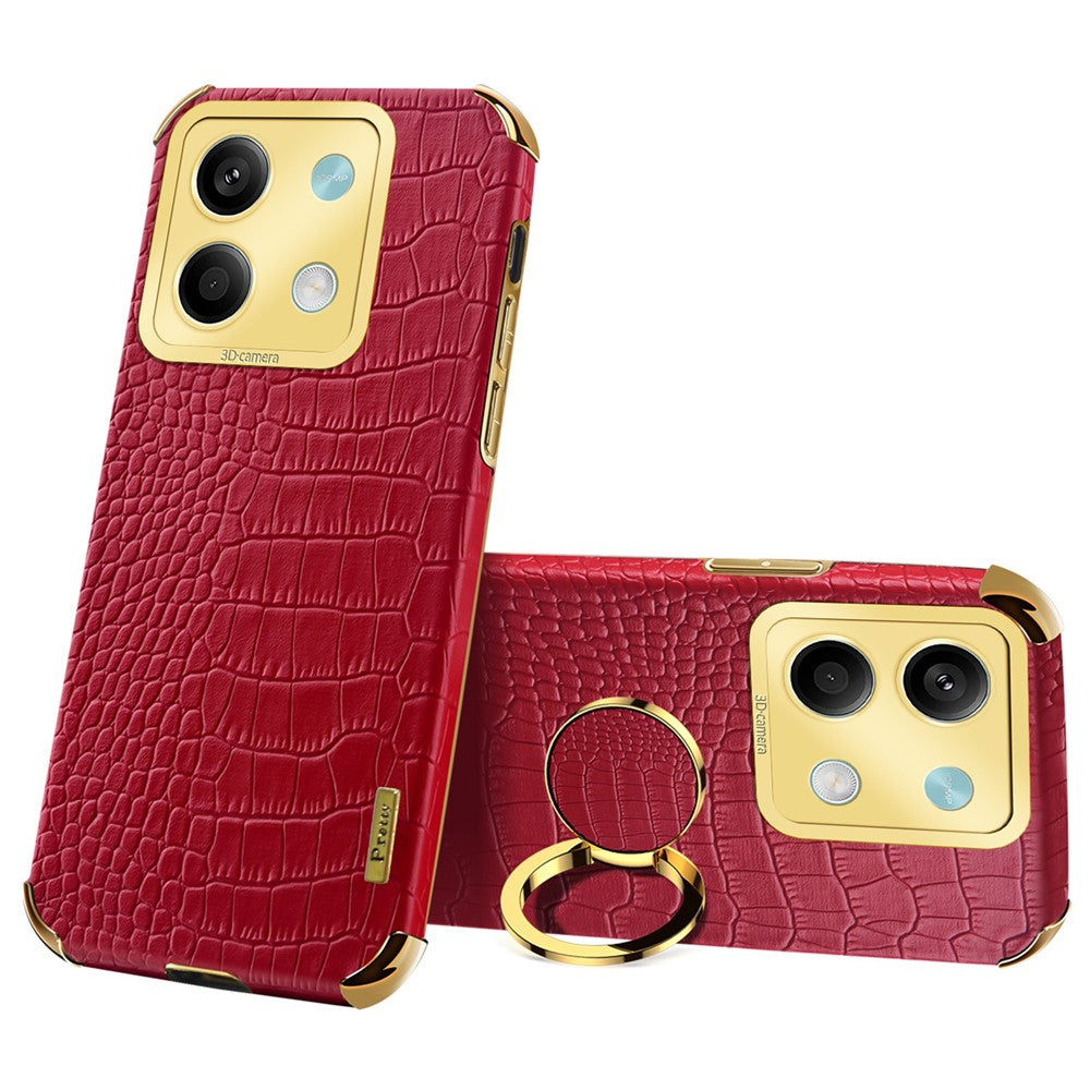 For Xiaomi Redmi Note 13 5G Case Crocodile Texture Leather+TPU Phone Shell Protector with Ring Kickstand