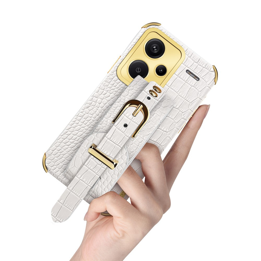 For Xiaomi Redmi Note 13 Pro+ 5G Case Crocodile Texture Wristband Electroplating Phone Cover
