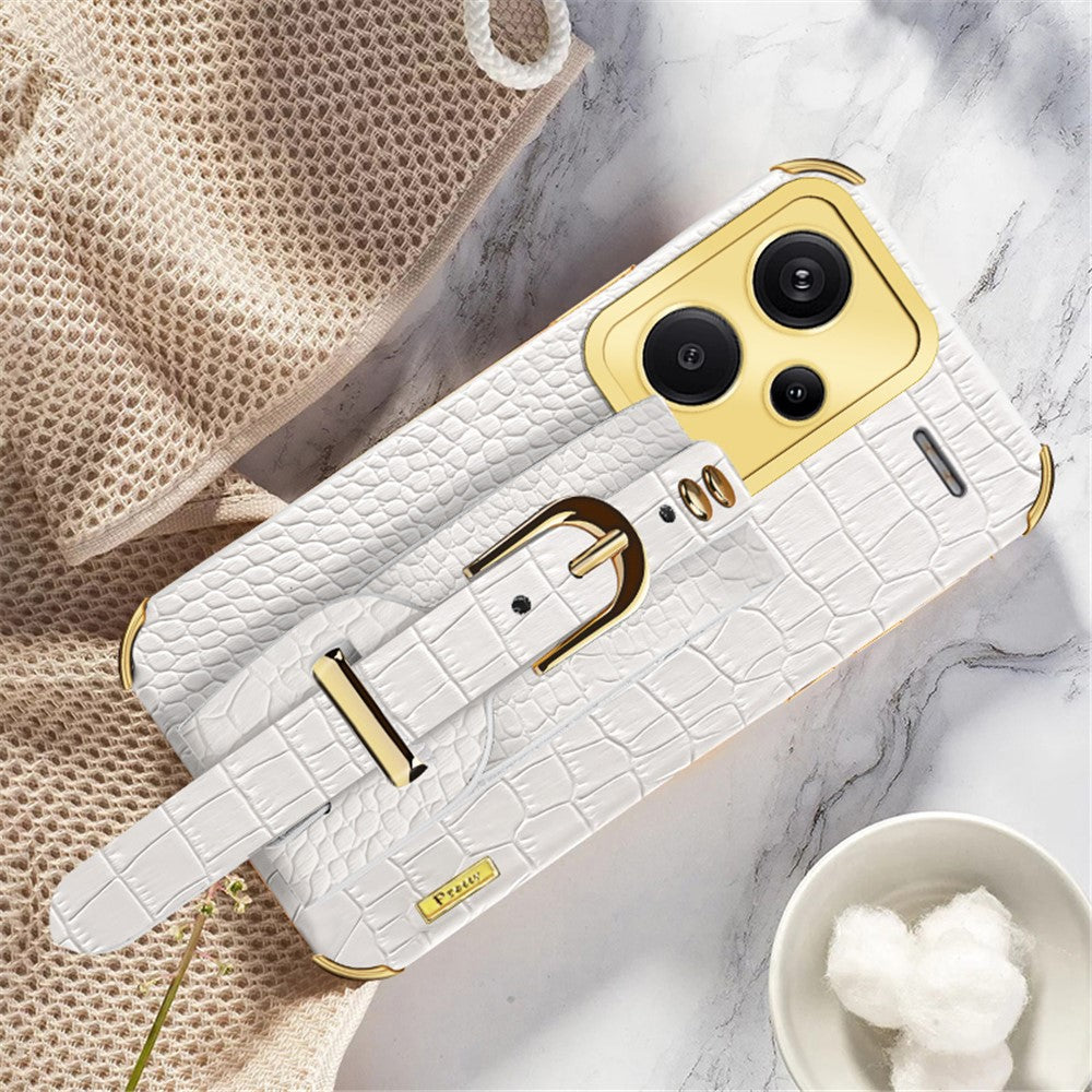 For Xiaomi Redmi Note 13 Pro+ 5G Case Crocodile Texture Wristband Electroplating Phone Cover