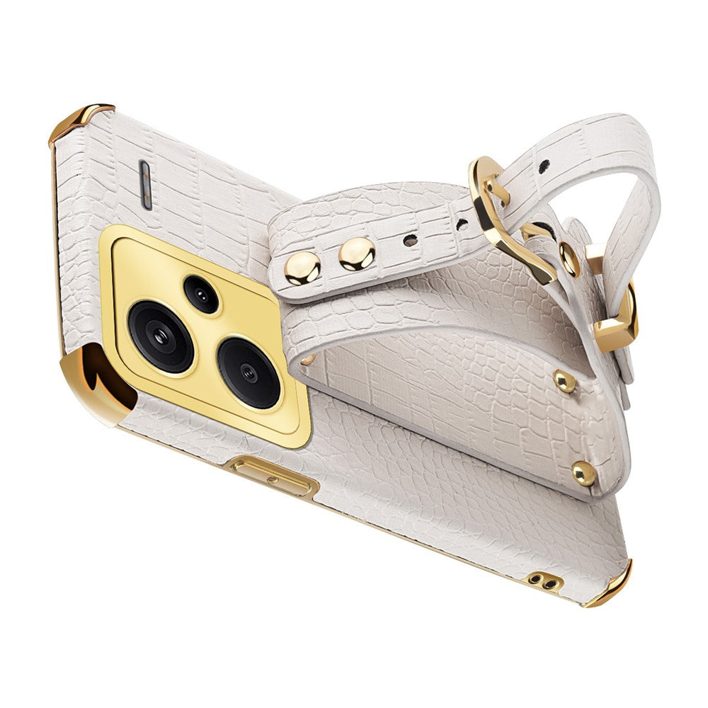 For Xiaomi Redmi Note 13 Pro+ 5G Case Crocodile Texture Wristband Electroplating Phone Cover