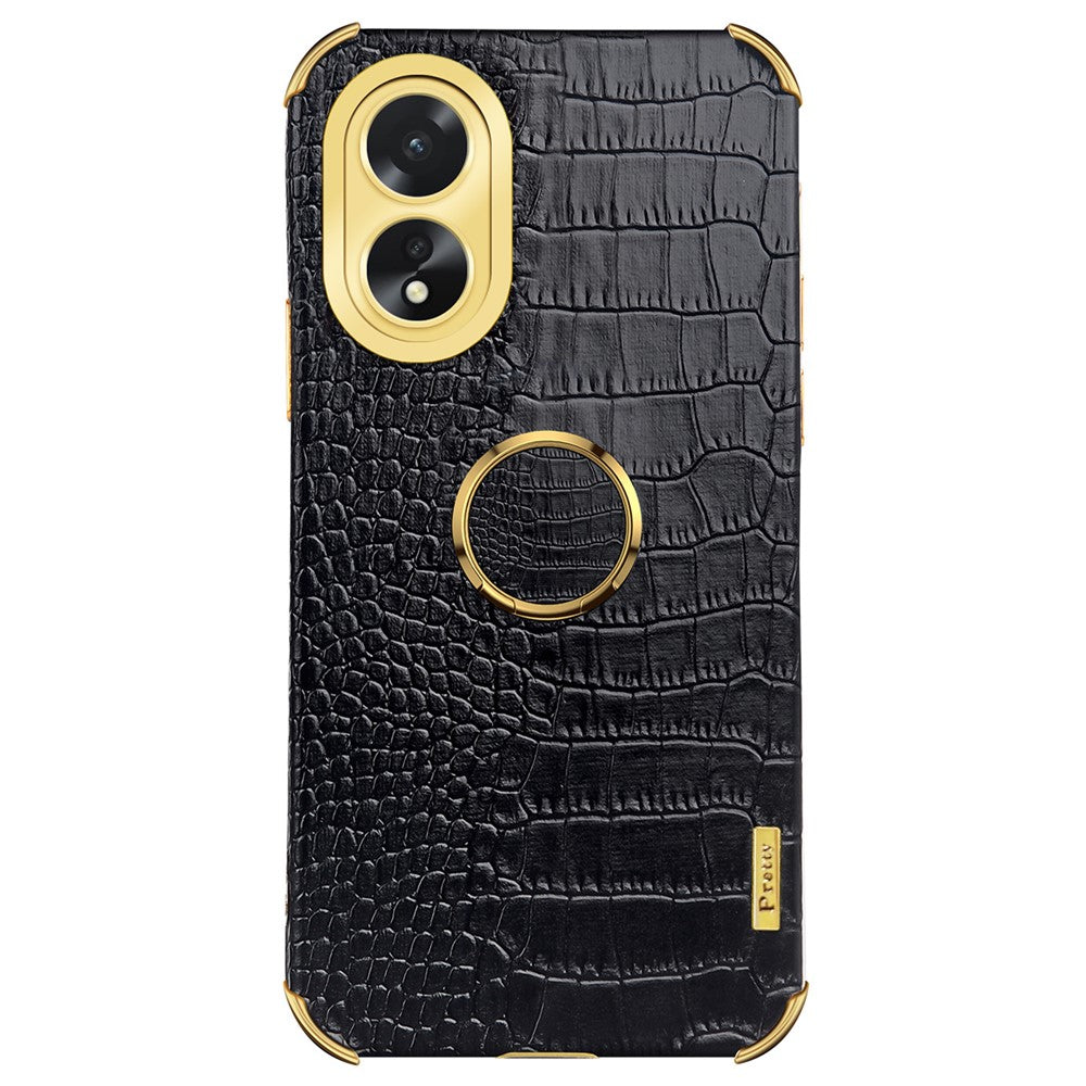 For Oppo A38 4G Case Crocodile Texture Ring Holder Kickstand Leather+TPU Phone Cover