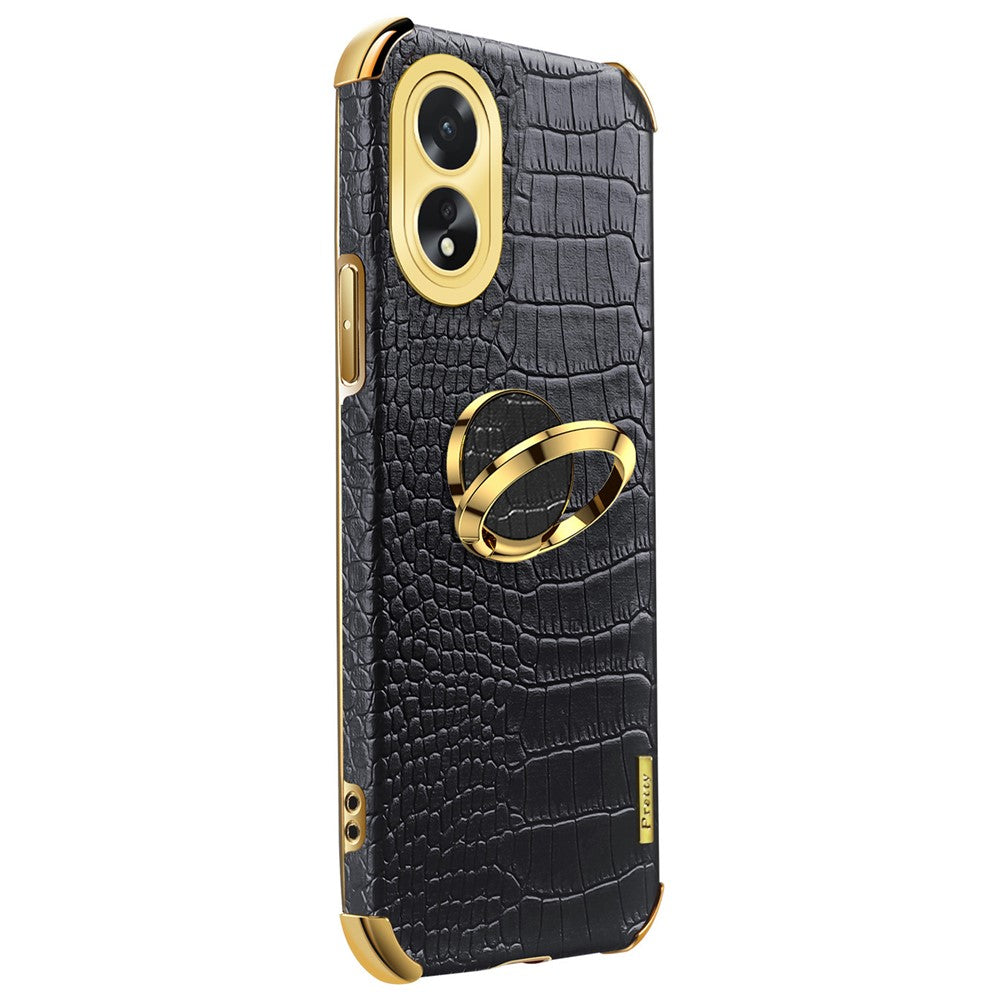 For Oppo A38 4G Case Crocodile Texture Ring Holder Kickstand Leather+TPU Phone Cover