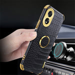 For Oppo A38 4G Case Crocodile Texture Ring Holder Kickstand Leather+TPU Phone Cover