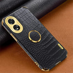 For Oppo A38 4G Case Crocodile Texture Ring Holder Kickstand Leather+TPU Phone Cover