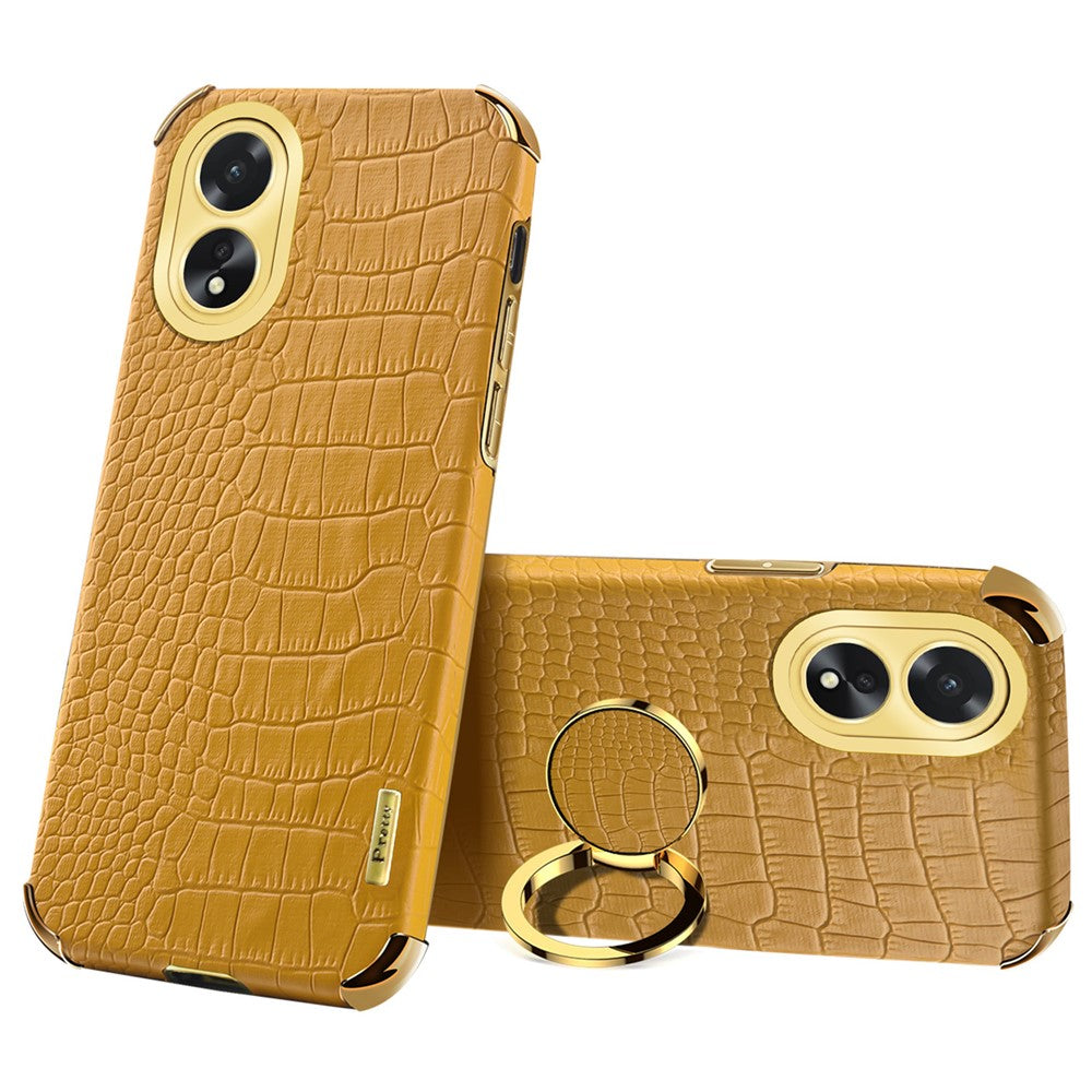 For Oppo A38 4G Case Crocodile Texture Ring Holder Kickstand Leather+TPU Phone Cover