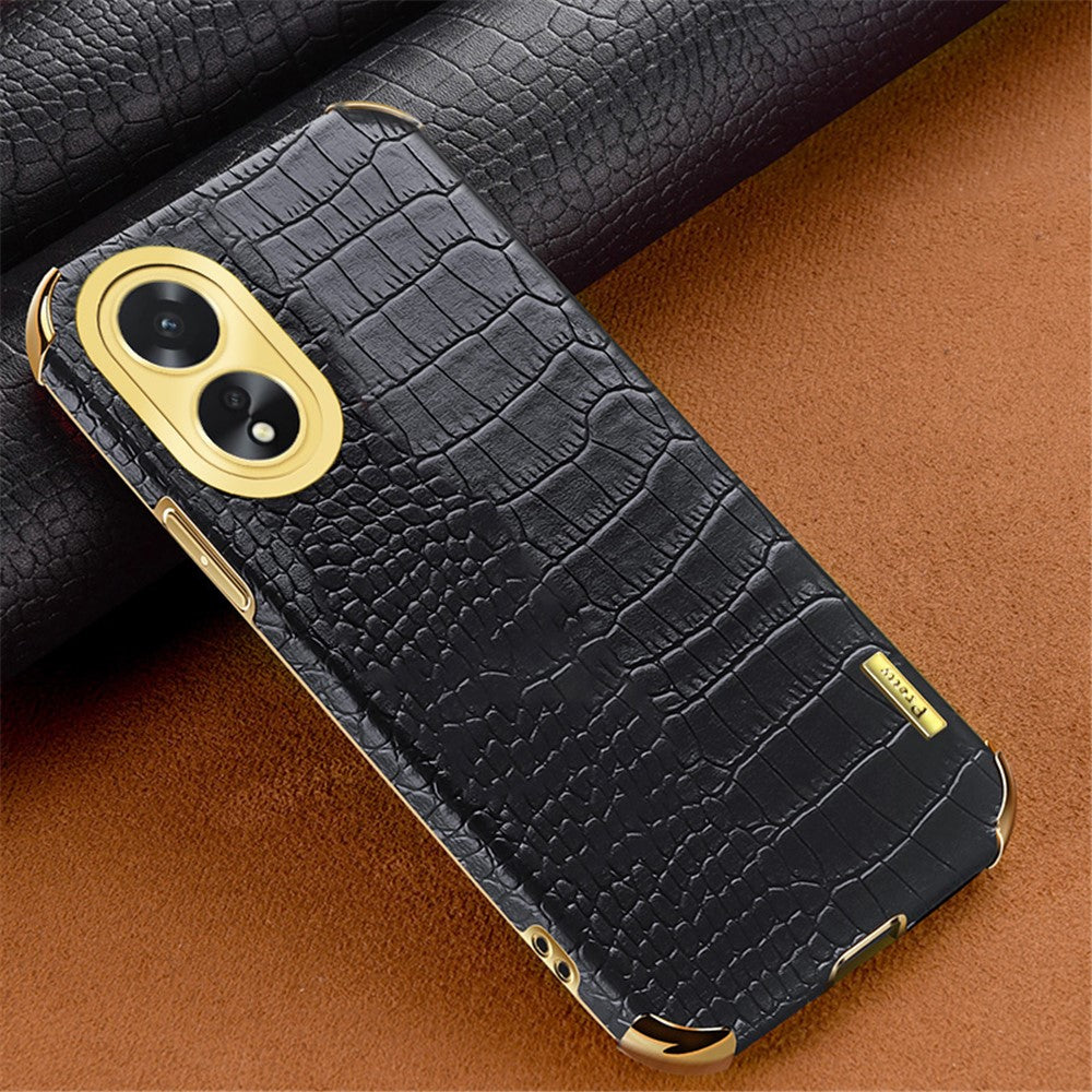 For Oppo A38 4G Case PU Leather+TPU Electroplated Phone Cover (Crocodile Texture)