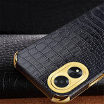 For Oppo A38 4G Case PU Leather+TPU Electroplated Phone Cover (Crocodile Texture)