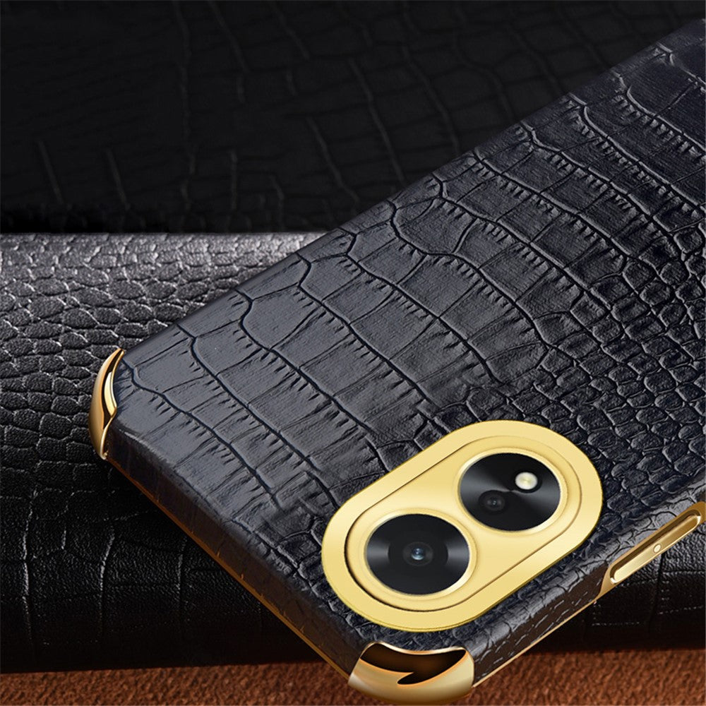 For Oppo A38 4G Case PU Leather+TPU Electroplated Phone Cover (Crocodile Texture)